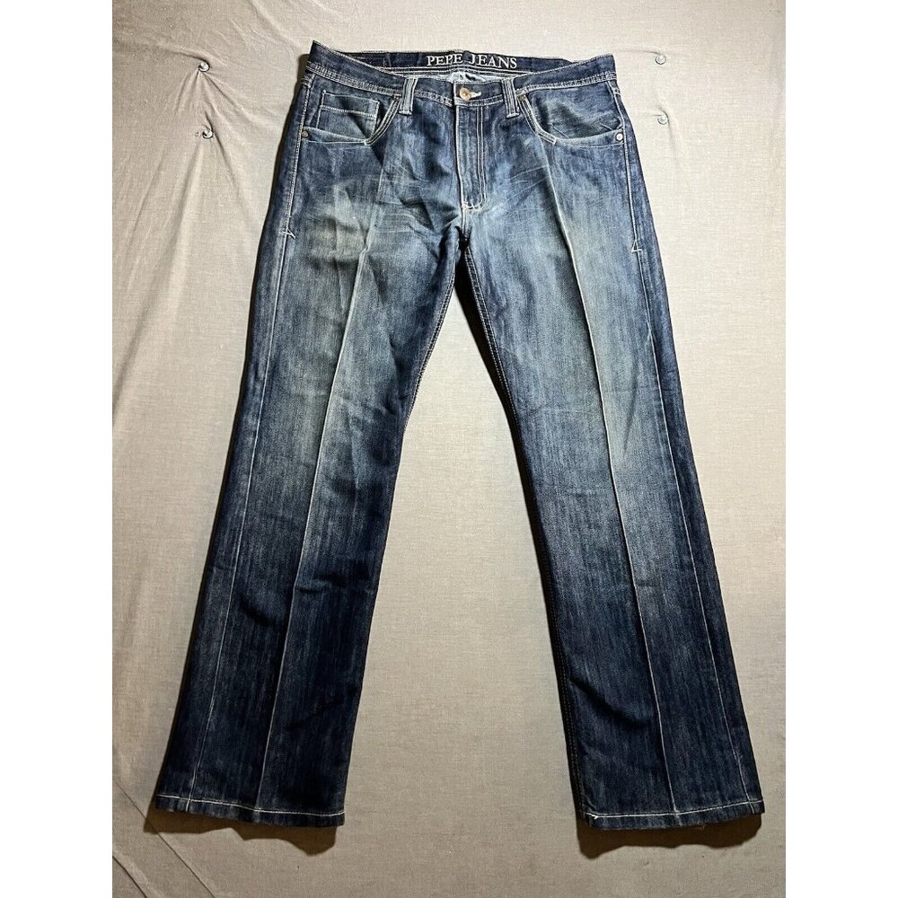 Vintage Y2K Pepe‎ Jeans Men 36X31 Blue Denim Zip Embroidered Flap Pockets.